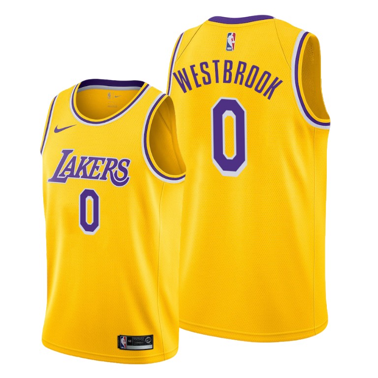 Men's Los Angeles Lakers Russell Westbrook #0 NBA 2021 Trade Icon Edition Gold Basketball Jersey DJK8183SG